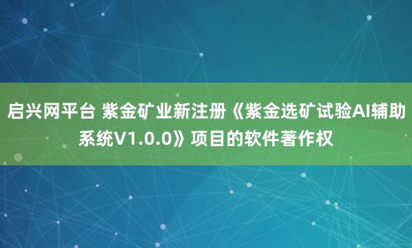 启兴网平台 紫金矿业新注册《紫金选矿试验AI辅助系统V1.0.0》项目的软件著作权