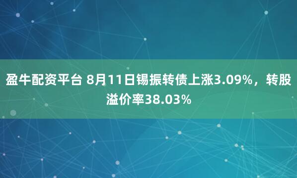 盈牛配资平台 8月11日锡振转债上涨3.09%，转股溢价率38.03%