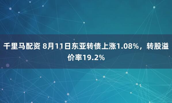 千里马配资 8月11日东亚转债上涨1.08%，转股溢价率19.2%